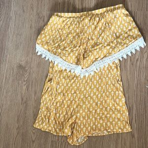 Mustard Yellow patterned tub top romper